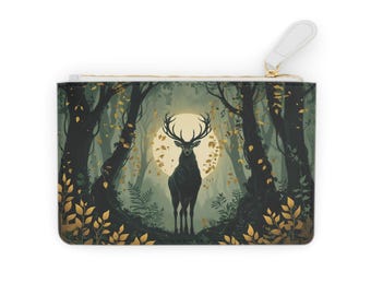Midnight Stag Aura Coin Purse, Fantasy & Surreal, Mystic Forest Stag, Mini Clutch, Gift for Her, Zipper Pouch
