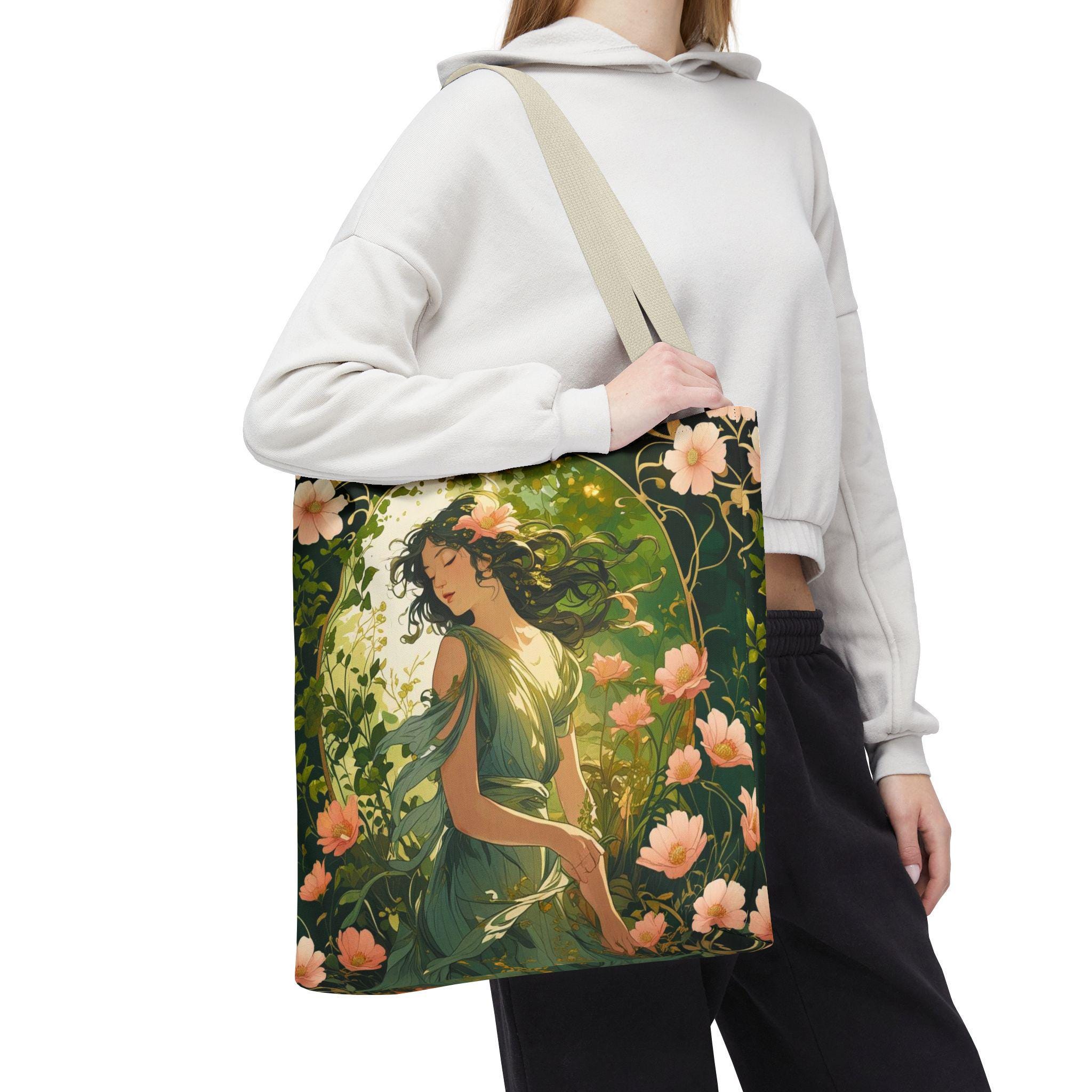 Garden Nymph Majestic Bag, Fantasy & Surreal, Art Nouveau Tote, Gift for Her, Everyday Carry, Spring Floral Art