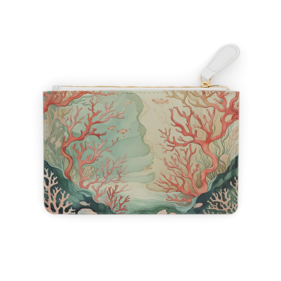 Artistic Coral Bloom Zipper Pouch, Nature-inspired, Stylish Mini Bag ...