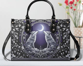 Wolf Moon Bag, Vegan Leather Boho Handbag, Celestial Crossbody Purse, Gift for Her