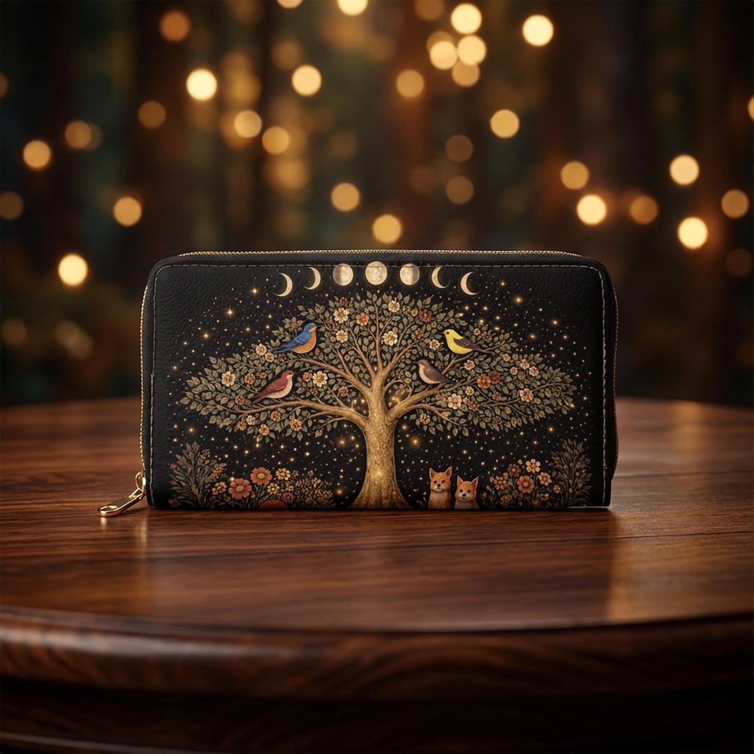 Wallet Tree Tree of Life Wallet, Cottagecore Vegan Leather Zip Wristlet, Nature ...