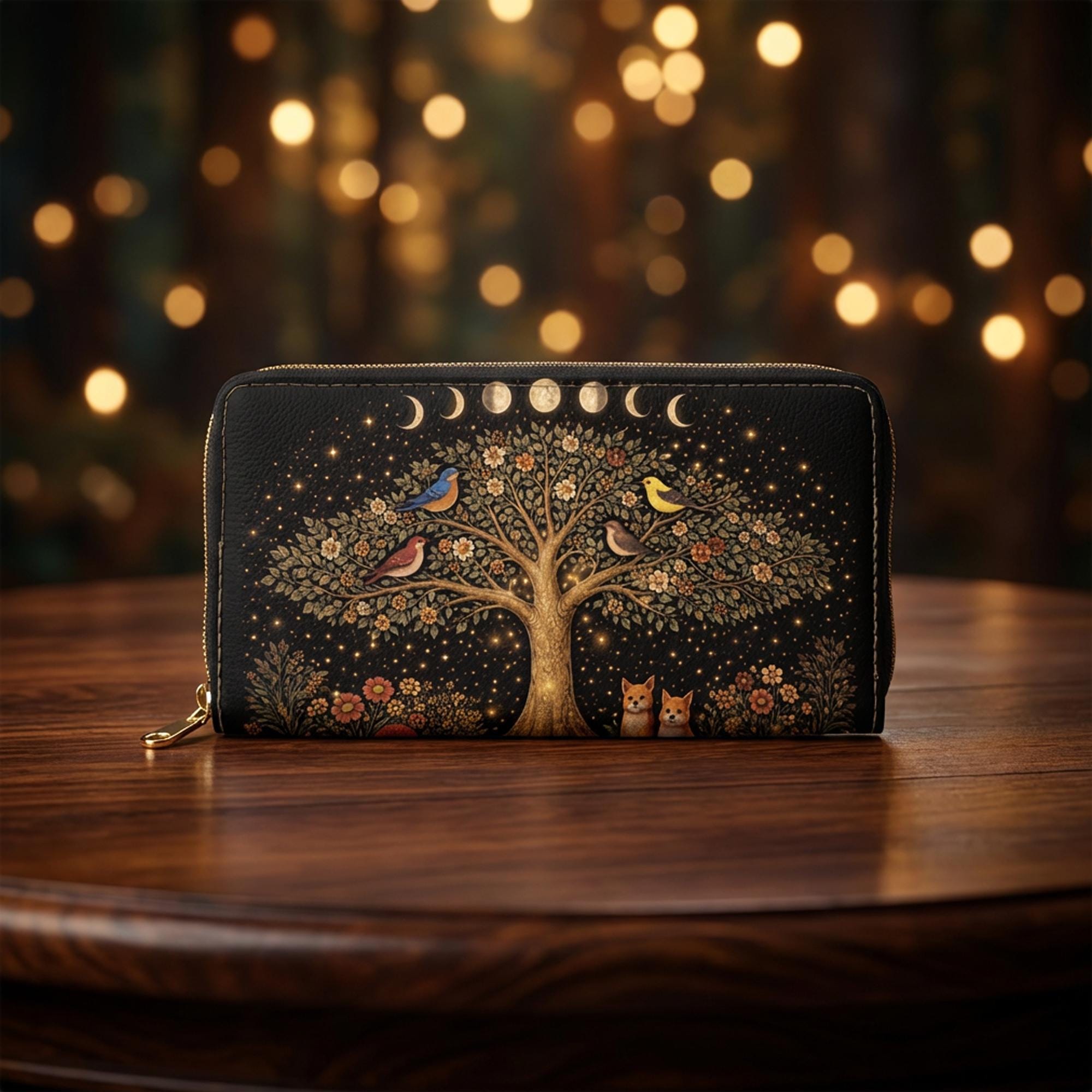 Tree of Life Wallet, Cottagecore Vegan Leather Zip Wristlet, Nature Gift for Her