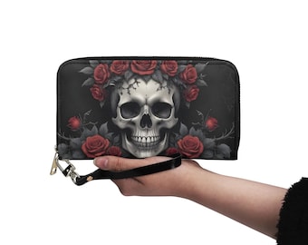 Gothic Skull Wallet Vegan Leather Cute Wallet Vegan Leather Wallet Zip Around Women Wallet Cute Multi Pocket