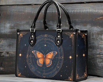Orange Butterfly Bag Vegan Leather Faux Leather Bag Stars Universe Bags Cute Handbag Shoulder Bag Bag Gift Idea