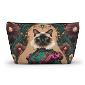Vintage Royal Feline Elegance, Animal Lover Bags, Siamese Cat Makeup Bag, Gift for Her, Small Organizer