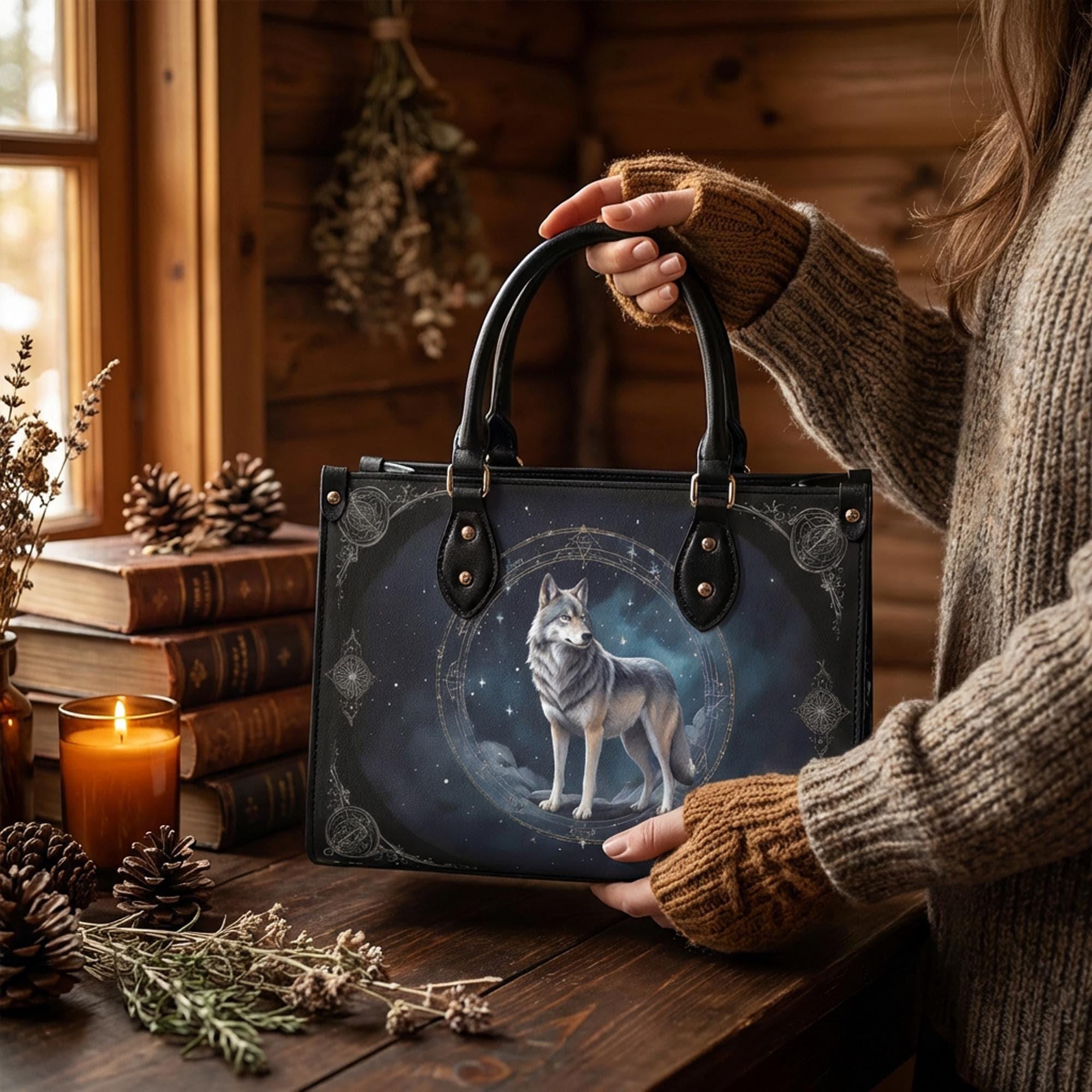 Wolf Lover Bag Vegan Leather Faux Leather Bag Stars Universe Bags