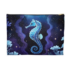 Mystical Seahorse Oasis, Celestial Bags, Cosmetic Bag, Makeup Pouch, Gift for Her