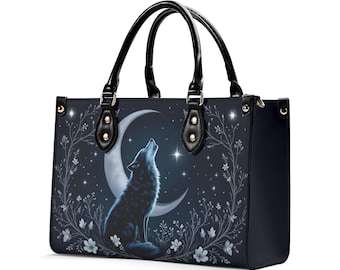 Celestial Wolf Faux Leather Handbag, Fashion Shoulder Bag