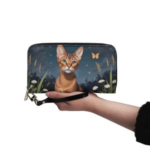 Abyssinian Cat Wallet Vegan Leather Cute Wallet Vegan Leather Wallet Zip Around Women Wallet Cute Multi Pocket
