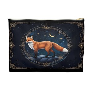 Cute Fox Moon Zipper Pouch Bag, Spun Polyester Makeup Purse, Small Coin Wallet, Fox Gift Bag