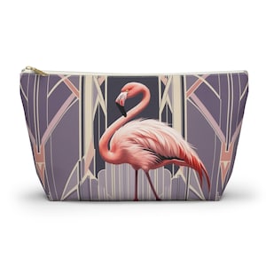 Art Deco Flamingo Pouch, Artistic & Unique, Makeup Bag, Gift for Her, Travel Organizer