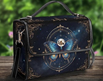 Blue Butterfly Satchel Bag – PU Leather Crossbody Handbag