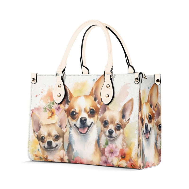 Chihuahua Print Pattern Leather Tote Bag main image 0