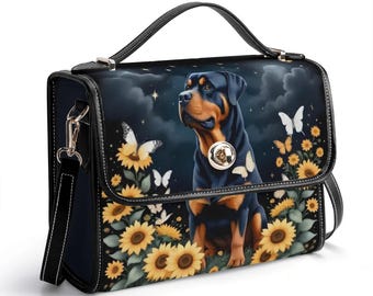 Rottweiler Satchel Bag – PU Leather Crossbody Handbag, Dog Lover Gift