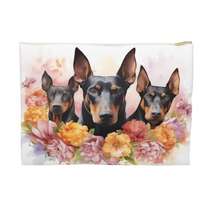 Doberman Pinscher Zipper Pouch Bag, Spun Polyester Makeup Bag, Coin Purse with Dog Print