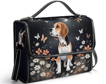 Beagle Satchel Bag – Black PU Leather Crossbody Handbag