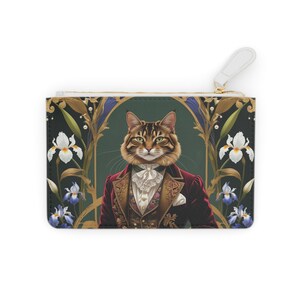Victorian Feline Elegance Zipper Pouch, Animal Lover Bags, Stylish Mini Bag, Gift for Her