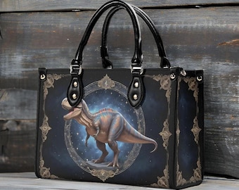 Dinosaur Print Bag Vegan Leather Faux Leather Bag Stars Universe Bags Cute Handbag Shoulder Bag Bag Gift Idea
