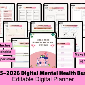 2025 Mental Health Planner Bundle, Self-Care Digital Journal, Printable Therapy and Wellness Templates, Mental Health Planner, Mental Health