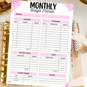 Monthly Budget Planner Printable Fillable PDF, Budget Tracker Template, Finance Overview, Budget Tracker Template, Money Planning Worksheet
