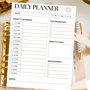 Daily Planner Printable, Editable Daily Plan, Work Day Schedule Planner with To Do List, Everyday Productivity, Organisation Checklist