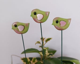 Small Bird Plant Stakes, Plant Decoration, Gift for Gardener, Spring Decor, Set of Three, House Plant Decoration, Plant Pals