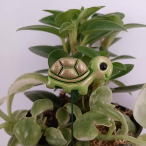 Polymer Clay Turtle Plant Stake, Rose Gold Accent