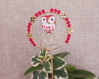 Copper Wire Plant Stake, Decorative Plant Stake, Gold Plated Wire Plant Stake, Plant Decoration, Sun Catcher,  Plant Pal, Small Owl