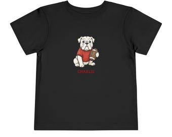 UGA Bulldog with Football Toddler T-shirt | Personalized Name Option