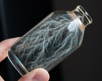 Lightning in a Bottle Acrylic Lichtenberg Figure Physics Sculpture, 3.68” by 1.84”