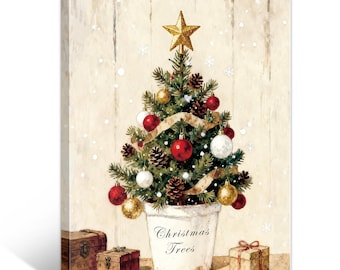 Vintage Christmas Tree Wall Decor, Canvas Prints Rustic Winter Holidays Wall Art