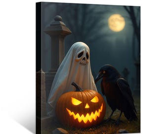 Framed Halloween Canvas Wall Art Decoration, Halloween Pictures Decor  for Home Office