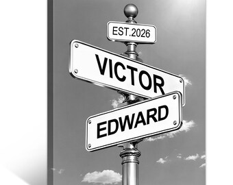 Personalized Couple Street Sign Canvas Prints, Custom Names & Date