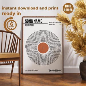 Impresión de letras de vinilo personalizadas, póster de música personalizado, regalo de música personalizable, regalo de aniversario, regalo de música, baile de canciones de boda, arte de pared