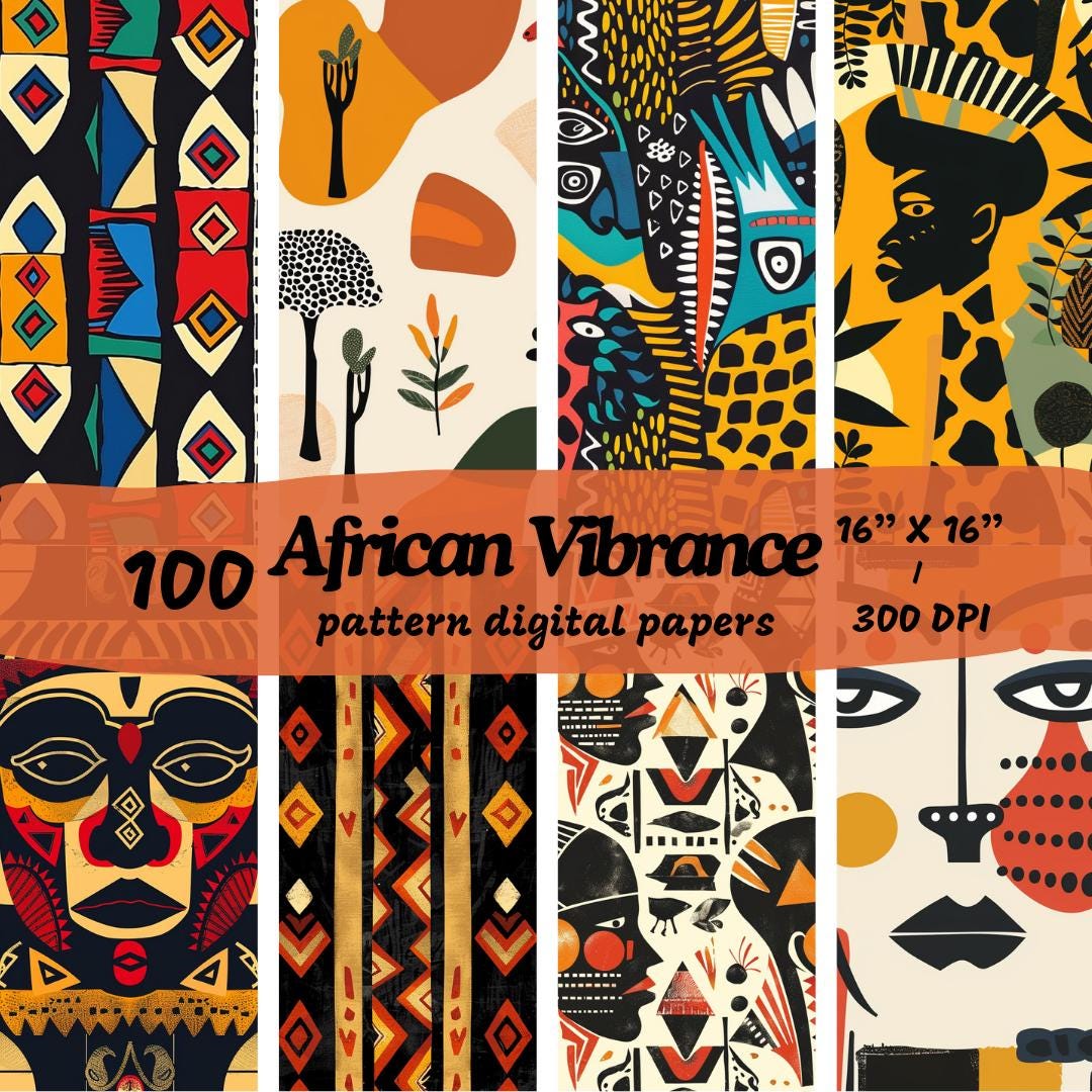 African Pattern Digital Papers: Vibrant Designs, 100 Pcs (digital ...
