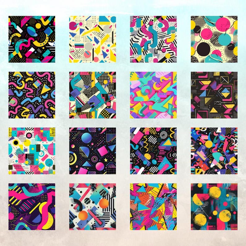 80s Geometric Pattern Digital Papers: Printable Scrapbook Paper ...