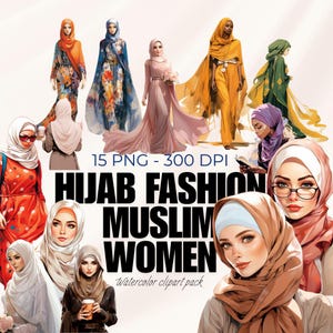 Hijab Fashion Clipart, Mulheres muçulmanas, 15 Alta resolução 300 DPI - PNG, Ilustração de moda modesta, Livros de moda, Linda garota islâmica