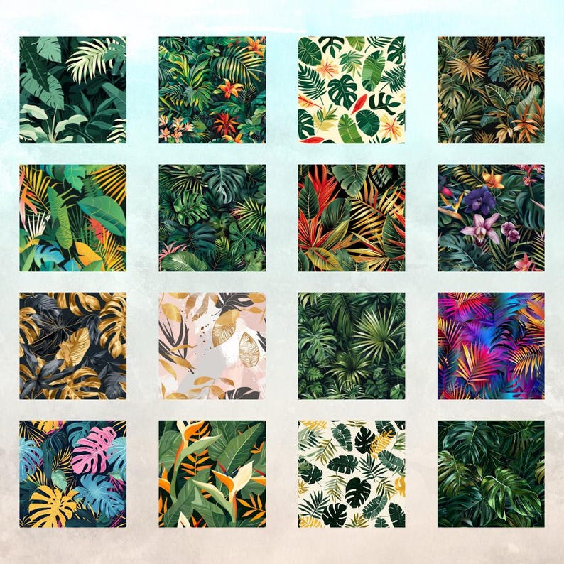 Jungle, Tropical, Forest Pattern Seamless Digital Papers Printable
