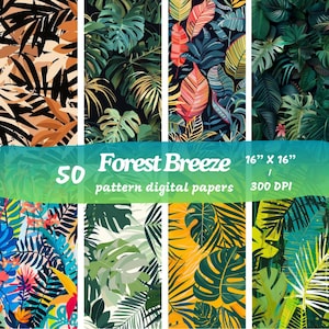Jungle, Tropisch, Wald Muster Makellose Digitale Papiere-Printable Scrapbook Papier jpg sofortiger Download kommerzielle Nutzung 50 Stück-16 '' inc-300dpi