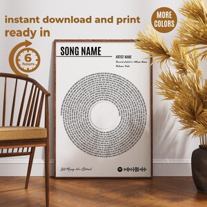 Impresión de letras de vinilo personalizadas, póster de música personalizado, regalo de música personalizable, regalo de aniversario, regalo de música, baile de canciones de boda, arte de pared