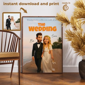 Pixar Style Hochzeitsportrait, Benutzerdefinierte Cartoon Paar Zeichnung, 3D Cartoon Foto, Personalisiertes Digitales Hochzeitsgeschenk, Disney Style Poster, Druck