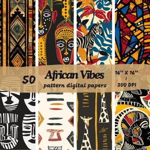 African Vibes Seamless Pattern Flawless Digital Papers-Printable scrapbook paper instant download commercial use 50 pcs 16''x16'' inc 300dpi