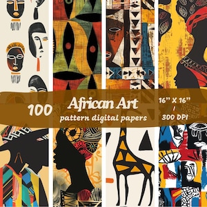 African Art Pattern Flawless Digital Papers - Printable scrapbook paper jpg instant download commercial use, 100pcs - 16''x16'' inc - 300dpi