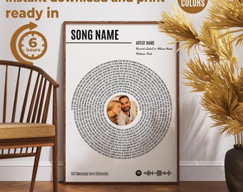 Custom Vinyl Lyrics Print, Personalised Music Poster, Customizable Music Gift, Anniversary Gift Wedding Song Dance, Valentine's Gift