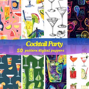 Cocktail Party Art Pattern Flawless Digital Papers - Carta per scrapbooking stampabile jpg download immediato uso commerciale 300 dpi