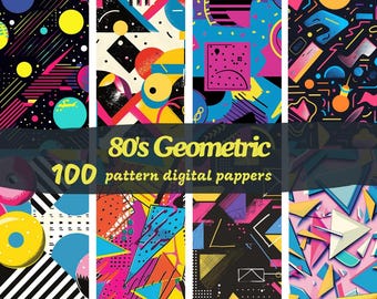 Carta digitale con motivi geometrici anni '80: carta per album stampabile (download digitale)