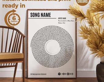 Custom Vinyl Lyrics Print, Personalised Music Poster, Customizable Music Gift, Anniversary Gift, Wedding Song Dance, Valentine's Gift