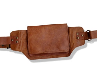 Genuine Leather Waist Pack | Festival Pocket Belt | Brown | travel belt, fanny pack, vendor belt, belt, burning man, ren fair