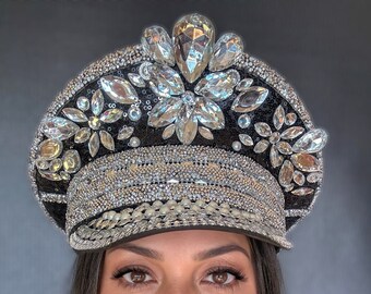 Personalized Silver Rhinestone Hat / Sequin Hat, Party Captain Hat ...