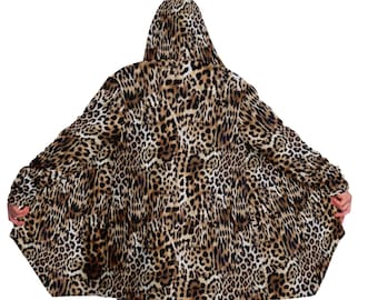 Leopard Print Cuddle Cloak | Unisex Minky Hooded Coat, Cheetah Animal Festival jacket, Recycled Fabric from water bottles & Eco-Friendly Ink